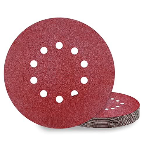 KONGMING 10 Stück Schleifpapier 225mm Klett Schleifscheiben 225mm Körnung P80 10 Loch in Rot für Trockenbauschleifer Exzenterschleifer Schleifgiraffe von KONGMING