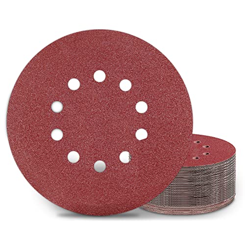 KONGMING 25 Stück Schleifpapier 225mm Klett Schleifscheiben 225mm Körnung P60 10 Loch in Rot für Trockenbauschleifer Exzenterschleifer Schleifgiraffe von KONGMING