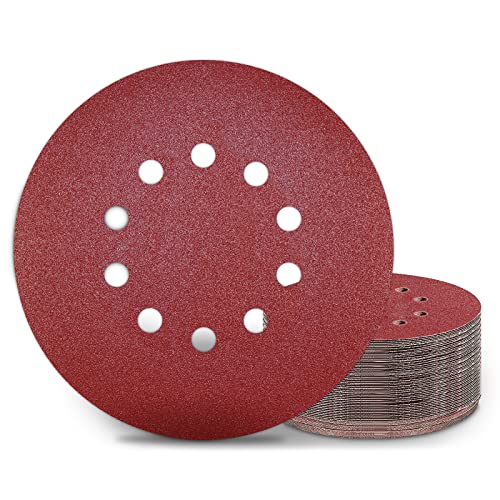 KONGMING 25 Stück Schleifpapier 225mm Klett Schleifscheiben 225mm Körnung P80 10 Loch in Rot für Trockenbauschleifer Exzenterschleifer Schleifgiraffe von KONGMING