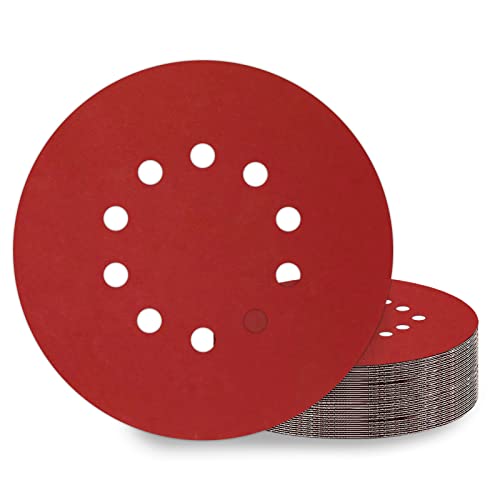 KONGMING 25 Stück Schleifpapier 225mm Klett Schleifscheiben 225mm Körnung P1000 10 Loch in Rot für Trockenbauschleifer Exzenterschleifer Schleifgiraffe von KONGMING