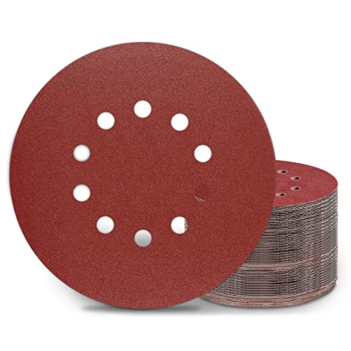 KONGMING 50 Stück Schleifpapier 225mm Klett Schleifscheiben 225mm Körnung P150 10 Loch in Rot für Trockenbauschleifer Exzenterschleifer Schleifgiraffe von KONGMING