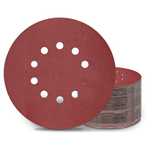 KONGMING 50 Stück Schleifpapier 225mm Klett Schleifscheiben 225mm Körnung P180 10 Loch in Rot für Trockenbauschleifer Exzenterschleifer Schleifgiraffe von KONGMING