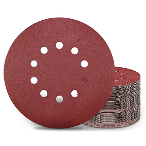 KONGMING 50 Stück Schleifpapier 225mm Klett Schleifscheiben 225mm Körnung P240 10 Loch in Rot für Trockenbauschleifer Exzenterschleifer Schleifgiraffe von KONGMING