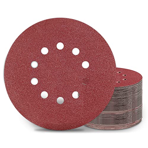 KONGMING 50 Stück Schleifpapier 225mm Klett Schleifscheiben 225mm Körnung P60 10 Loch in Rot für Trockenbauschleifer Exzenterschleifer Schleifgiraffe von KONGMING