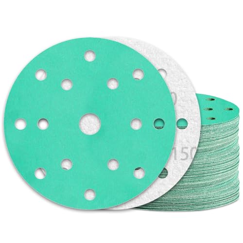 KONGMING 60 Stück Schleifpapier 150mm Klett Körnung 150 15 Loch für Exzenterschleifer von KONGMING