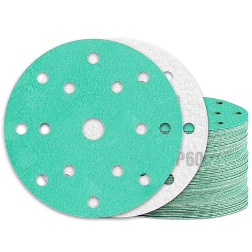 KONGMING 60 Stück Schleifpapier 150mm Klett Körnung 60 15 Loch für Exzenterschleifer von KONGMING