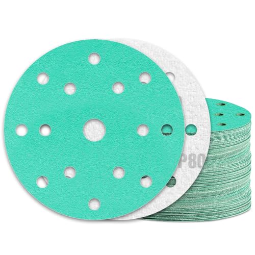 KONGMING 60 Stück Schleifpapier 150mm Klett Körnung 80 15 Loch für Exzenterschleifer von KONGMING