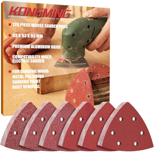 KONGMING Schleifpapier Dreieckschleifer klett 6 Loch 120 Stück Körnung 40 60 80 120 240 400 Schleifblätter fur Detailschleifer von KONGMING
