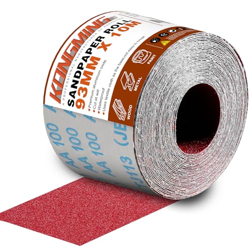 KONGMING Schleifpapier Rolle 93 mm x 10 m Körnung 100 für Handschleifer Handschleifblock von KONGMING