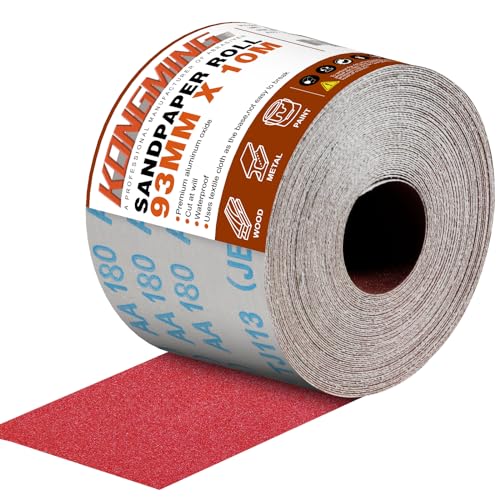 KONGMING Schleifpapier Rolle 93 mm x 10 m Körnung 180 für Handschleifer Handschleifblock von KONGMING