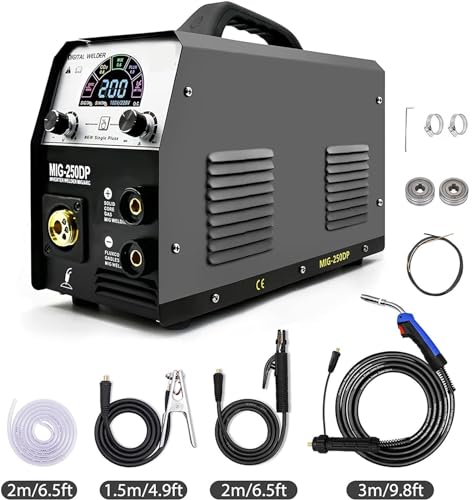 KONGMM Plasmaschneider, MIG250DP Mig Schweißgeräte Pulse Mig Aluminium Gas Gaslose Mig ARC MMA Tig 4 In 1 Halbautomatische Schweißmaschine für Edelstahl, Stahl und Aluminium(MIG250DP) von KONGMM