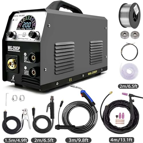 KONGMM Plasmaschneider, MIG250DP Mig Schweißgeräte Pulse Mig Aluminium Gas Gaslose Mig ARC MMA Tig 4 In 1 Halbautomatische Schweißmaschine für Edelstahl, Stahl und Aluminium(TIg Torch and Wire) von KONGMM