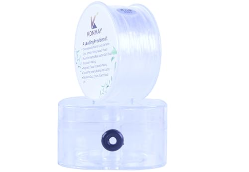KONMAY 1 Rolle 0,8 mm flache, dehnbare Armbandschnüre mit Organisationsetui, 90 Meter weißer Kristall, elastische Schnur für Schmuck-Armbänder und Perlenstickerei von KONMAY