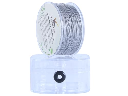 KONMAY 0.8mm Metallic Kordel Nylonschnur für Armbänder mit Organizer-Box, 50 Meters Silber Kordel-Schnur – Bastelschnur für Geschenkverpackung, Dekoration und Kunsthandwerk von KONMAY