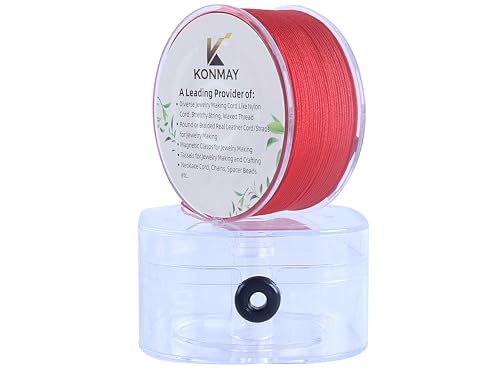 KONMAY 1.0mm Nylonschnur für Armbänder mit Organizer-Box, 84 Meters Rot Nylonfaden Satinschnur für Schmuck, Makramee, Kumihimo, Perlenarbeiten, Chinesische Knoten & Handwerk von KONMAY