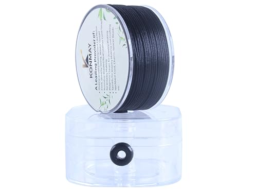 KONMAY 1.0mm Satinschnur für Armbänder mit Organizer-Box, 65 Meters Schwarz Nylonfaden Satinschnur für Schmuck, Makramee, Kumihimo, Perlenarbeiten, Chinesische Knoten & Handwerk von KONMAY