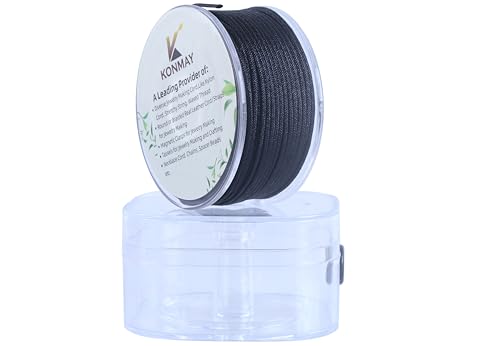 KONMAY 1.5mm Nylonschnur für Armbänder mit Organizer-Box, 49 Meters Schwarz Nylonfaden Satinschnur für Schmuck, Makramee, Kumihimo, Perlenarbeiten, Chinesische Knoten & Handwerk von KONMAY