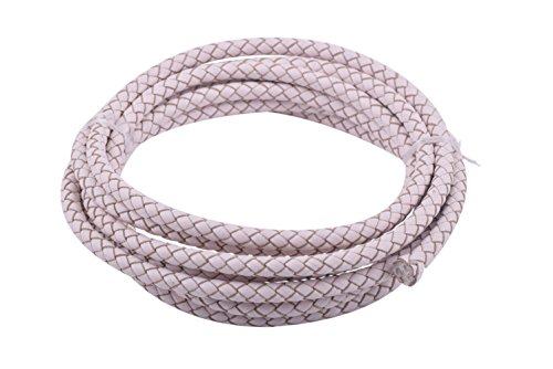 KONMAY 2 Yards 5.0mm Lederband Lederschnur Rund geflochten,Weiß von KONMAY