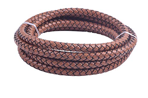 KONMAY 2 Yards 8.0mm Lederband Lederschnur Rund geflochten,Vintage Tan von KONMAY