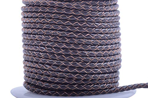 KONMAY 4,5 Meter 2,5 mm Braided Echtlederschnur in Braun für die Schmuckherstellung, Bolo-Lederschnur für Armbänder, Halsketten und Bastelprojekte. von KONMAY