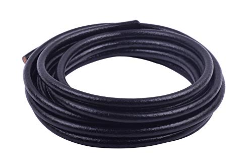 KONMAY 6,0 mm runde Echtlederschnur, 3 Meter schwarze Lederschnur für Schmuckherstellung, Halsketten, Armbänder und Basteln von KONMAY