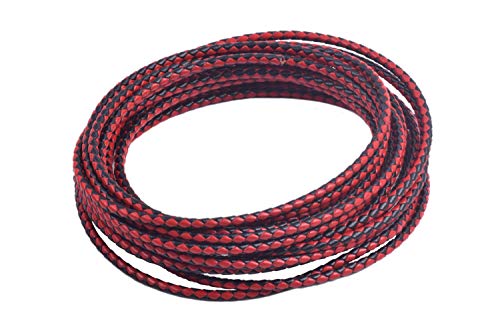 KONMAY Bolo-Lederband, 4,0 mm, rund, geflochten, Schwarz und Rot, 2 m von KONMAY