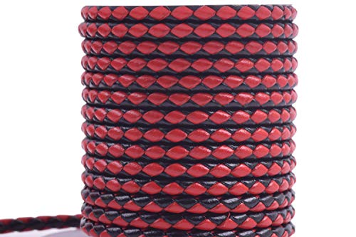 KONMAY Bolo-Lederband, rund, geflochten, 4,5 m, 3,0 mm, Schwarz / Rot von KONMAY