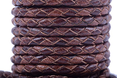 KONMAY Bolo-Lederband, rund, geflochten, Vintage-Stil, Braun, 4,0 mm von KONMAY