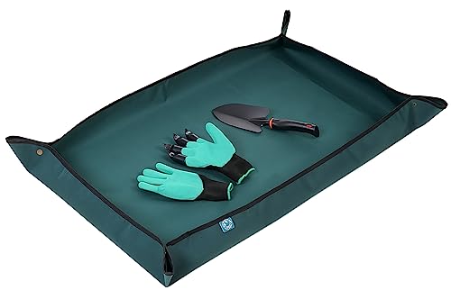 KONMAY Faltbares dickes Umtopfmatten-Werkzeug-Set – 76,2 x 111,8 cm, wasserdichte Pflanzschale, Schaufel und Gartenhandschuh für Innen- und Außenbereich, Umpflanzen und Bodenschmutzkontrolle von KONMAY