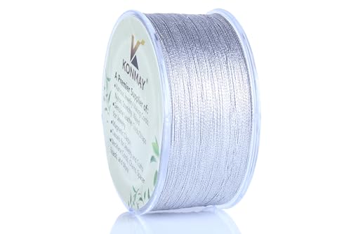 KONMAY Lametta-Garn mit Etui, 0,2 mm, Metallic-Silberschnur für Schmuckherstellung, Basteln, Dekoration, Geschenkverpackung, Weihnachtsschmuck zum Aufhängen von KONMAY