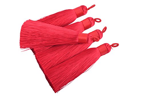 konmay 100 8,6 cm (8,5 cm) handgefertigt Seide Kunstleder Quasten mit Schlaufe zum Aufhängen für Schmuckherstellung rot von KONMAY