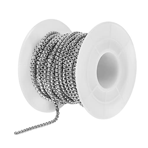 KONTONTY 1 Rolle 10 2 mm DIY-Kette Perlenkette Halskette für edelstahlketten pearl necklace Schmuckperlen halsreif armschlinge quadratische Kugelkette Pulloverkette Rostfreier Stahl Silver von KONTONTY