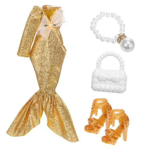 KONTONTY 1 Satz Abendkleid Puppenkleid Meerjungfrau Puppen edles Kleid Puppen formelle Kleidung Miniaturschuh Puppen-Outfit-Kostüm Puppenkostüm Puppen formelles Outfit Plüsch von KONTONTY