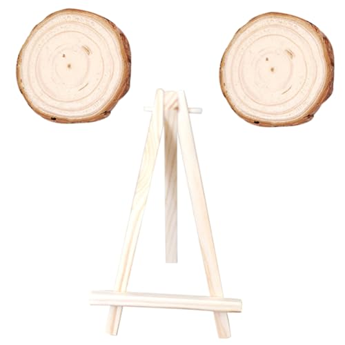 KONTONTY 1 Satz Runde Holzscheiben Natürlichem Holz Unvollendete DIY Holzstücke mit Großen Ringen und Ständer für Bastelprojekte Hochzeiten und Dekorationen von KONTONTY