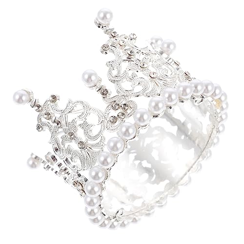 KONTONTY 1 Stück Krone Dekoration Ornament party mitgebsel kinderparty mitgebsel tortendeko einschulung dekorative Tortenkrone Kuchenverzierung künstliche perle Silver von KONTONTY