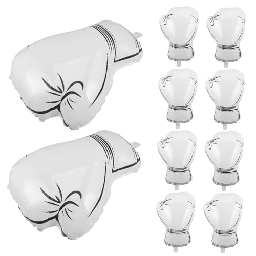 KONTONTY 10 Stück Boxhandschuh Folienballons Weiß Stabile Aluminiumfolie Box Wrestling-party-deko Jungen Geburtstag Sportliche Themenfeier Aufblasbare Handschuh-dekoration von KONTONTY