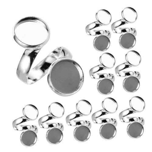 KONTONTY 10 Stück Edelstein-Ringbasis Basis Schmuck Ringrohlinge Bausätze Ring leer Ringeinstellungen schmuckherstellung ringgröße Ringbasis aus Metall Zubehör für Fingerringe Kupfer Silver von KONTONTY