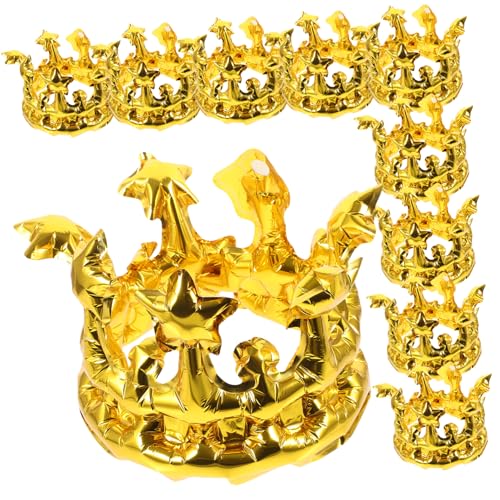 KONTONTY 10 Stück Partyzubehör aufblasbares faschingskostüme tragegurte Geburtstag Prinzessin luftballons Aufblasbare Krone für Party Dekorativer Kronenhut Aluminiumfolie Golden von KONTONTY