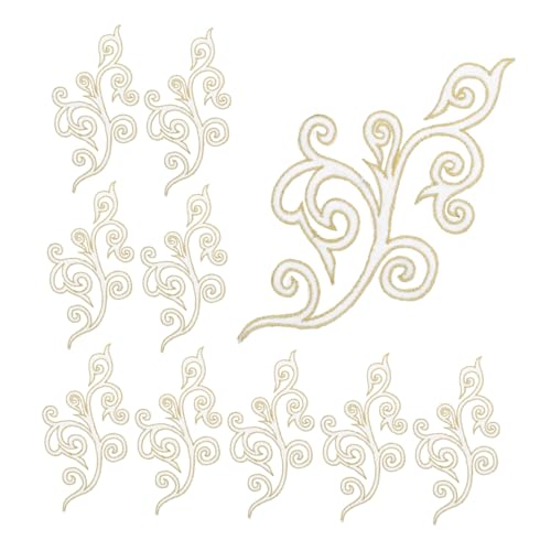 KONTONTY 10 Stück Selbstklebende Stickblume Mode trimmen Braut- runder Aufnäher nähen Blätter bestickter Aufnäher zum Aufbügeln weiße Applikation schwarzes Gold -Runde Patch Baumwolle von KONTONTY
