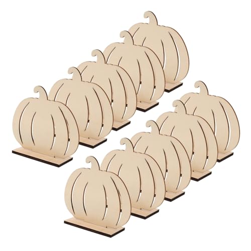 KONTONTY 10 Stück Unfertige Holz-pumpkin-bastelsets zum Bemalen Nachhaltige Kürbis-deko für Herbst Halloween Tischdekoration Wiederverwendbare Mini Holzfiguren für Party und Thanksgiving von KONTONTY