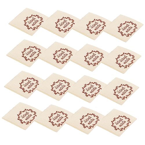 KONTONTY 100 Stück Handmade Stoffetiketten zum Annähen Vintage Baumwolllabels für DIY Kleidung Nähetiketten für Selbstgemachtes Handarbeit Textil und Strickprojekte Beige mit Blumenkranz von KONTONTY