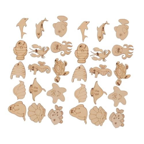 KONTONTY 100 Stück Hölzerne Handwerksblatt unfertige Holzscheibe leere Holzscheiben -Chips unfertige Chips Holzhandwerk Holzausschnitt Ornament Meerestiere Holzscheibe Holzdekoration Beige von KONTONTY