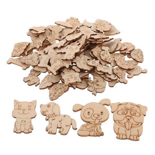 KONTONTY 100 Stück Holzscheiben für DIY Bastelprojekte Unvollendete Holzfiguren für Kreative Kinderpartys Haustier Motive Leicht und Langlebig zum Bemalen und Gestalten von KONTONTY