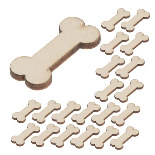 KONTONTY 100 Stück Hundeknochen Holzanhänger Unbehandelte Holzteile DIY Bastelornamente Beige Vielseitig Bemalbare Hundeknochen Dekoration für Haustierparty und Geschenkanhänger von KONTONTY