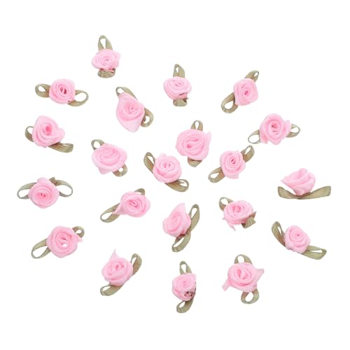 KONTONTY 100 Stück Mini Satin Rosen mit Grünen Blättern Zarte Stoffblumen für DIY Basteln Scrapbooking Nähen Geschenkverpackung und Hochzeitsdeko Künstliche Rosenköpfe in Hellrosa von KONTONTY