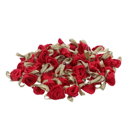 KONTONTY 100 Stück Mini Satinrosen mit Grünen Blättern Stoffrosen für Basteln und Dekoration Miniatur Rosenköpfe für DIY Geschenkverpackung Valentinstag Hochzeit Home Decor von KONTONTY