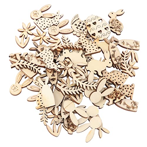 KONTONTY 100 Stück Ostereier Mit Holzscheiben Dekoriert Jumbo Ornament Ohren Ausgeschnitten Schüttgut Ausschnitte Dekorationen Hase Unvollendet Eierchip Eierdekor Dekorateur Hölzern von KONTONTY
