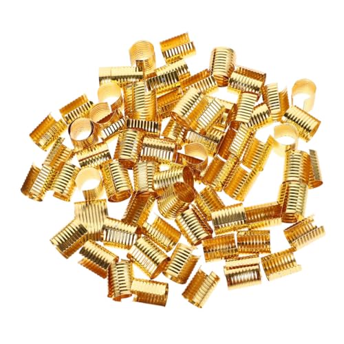 KONTONTY 100 Stück Quasten -Schwanzklemme endet zur Schmuckherstellung Handwerk Seileinfädler-Clip Crimpen Öffnung Seilcrimp runde Bastelzubehörteile aus Metall Eisen Golden von KONTONTY