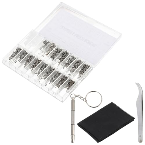 KONTONTY 1000 Stück Teile Brillen Reparaturset Komplettes Werkzeugset für Sonnenbrillen und Uhren Schraubendreher Pinzette und Reinigungstuch für Zuhause und Unterwegs von KONTONTY