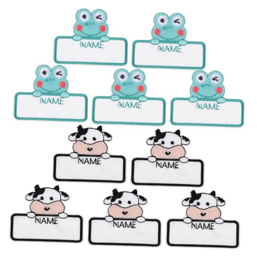 KONTONTY 10Stücke Selbstklebende Cartoon Namensetiketten für Kleidung DIY Etiketten Tiermotiven Frosch Kuh für Schule Camping Einfach Anzuwenden von KONTONTY